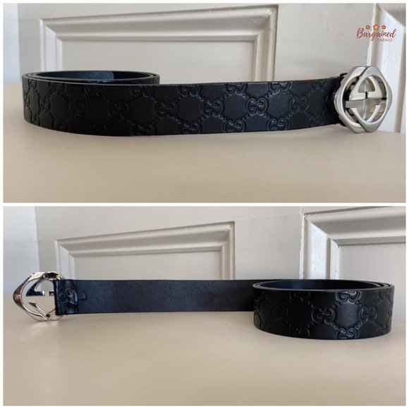 Authentic Gucci Black Monogram Leather Silver Interlocking Square G Belt 100/40 - Picture 10 of 13